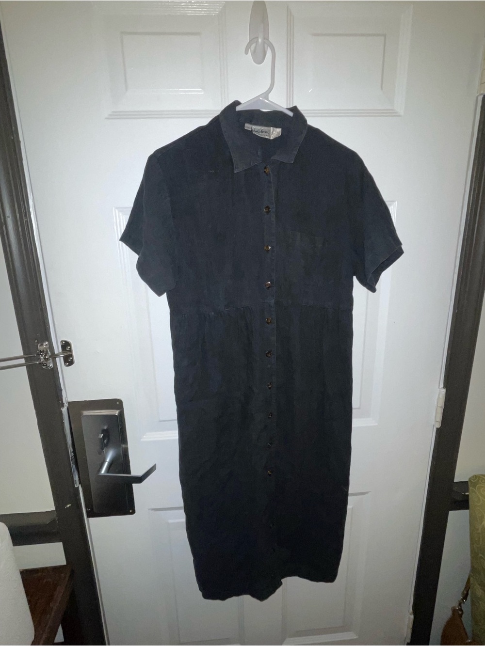 Kiko Petites Navy/Gray Button-Front Midi Shirt Dress - Size Small